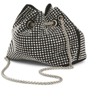 Unique Rhinestone Studded Black Adjustable Buckey Bag With Silver Chain